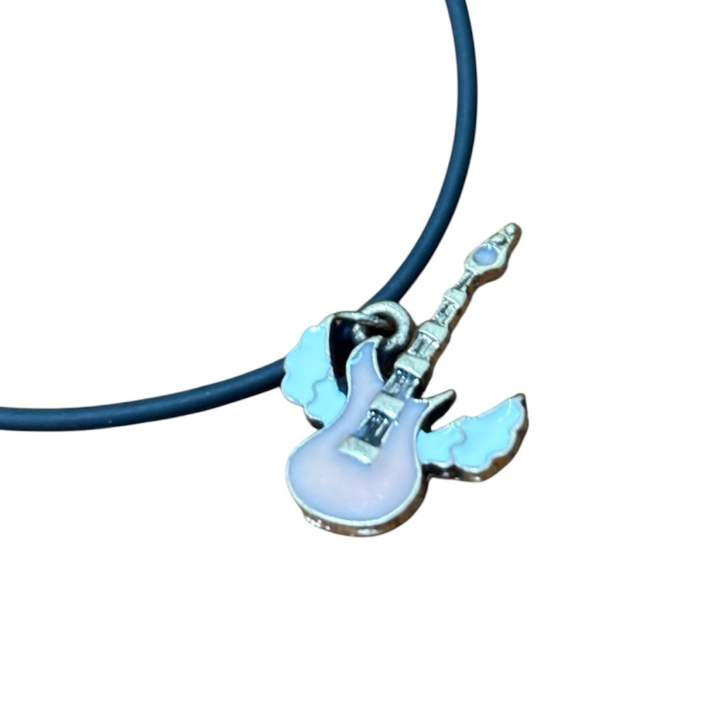 Silver Charm Simulated Opal Guitar Pendant Necklace